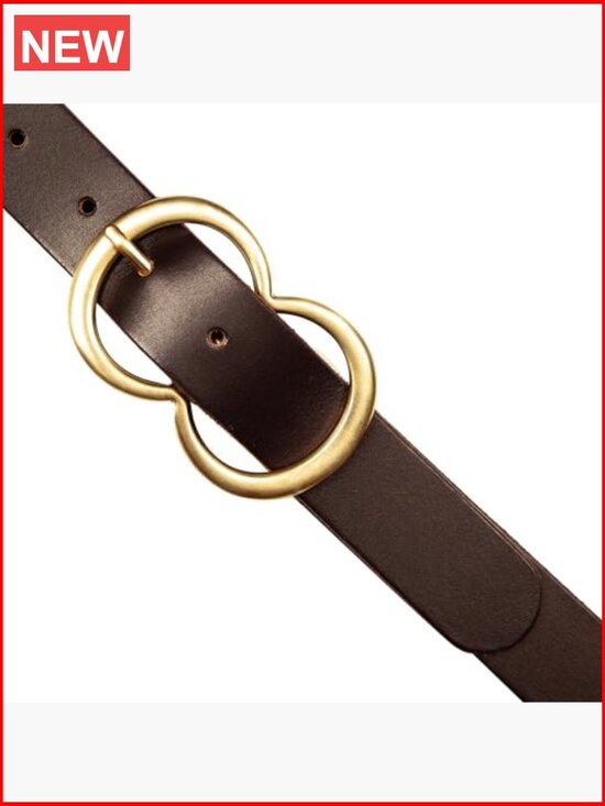 Genuine Leather Belt with Double Ring Buckle, 1.5\